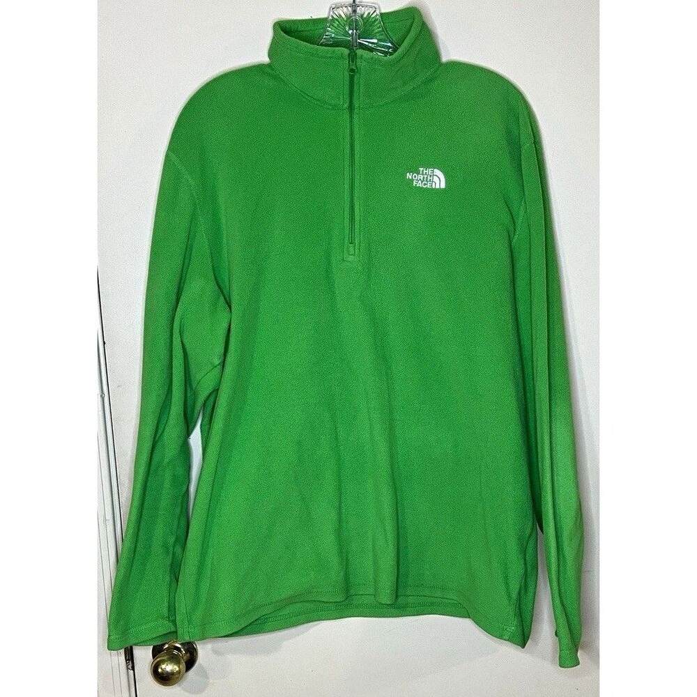 The North Face Men’s Green Polartec Fleece 1/4 Zip Mock Neck Pullover Logo